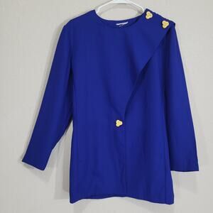 Vintage Blazer Top Women Medium Wrap Cobalt Blue Asymmetric Office Dressy Unique